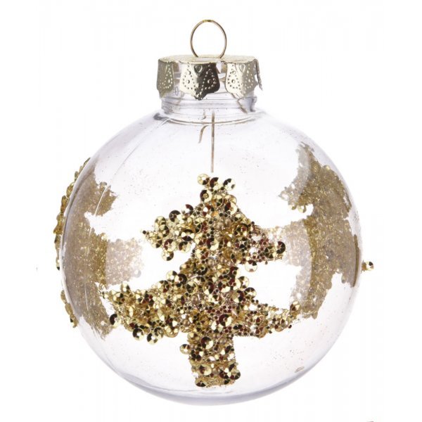 Χριστουγεννιάτικη Μπάλα Διάφανη, με Χρυσό Δεντράκι (8cm)